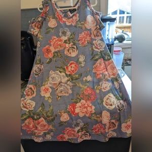 Pink Violet Blue Floral Cold Shoulder Dress